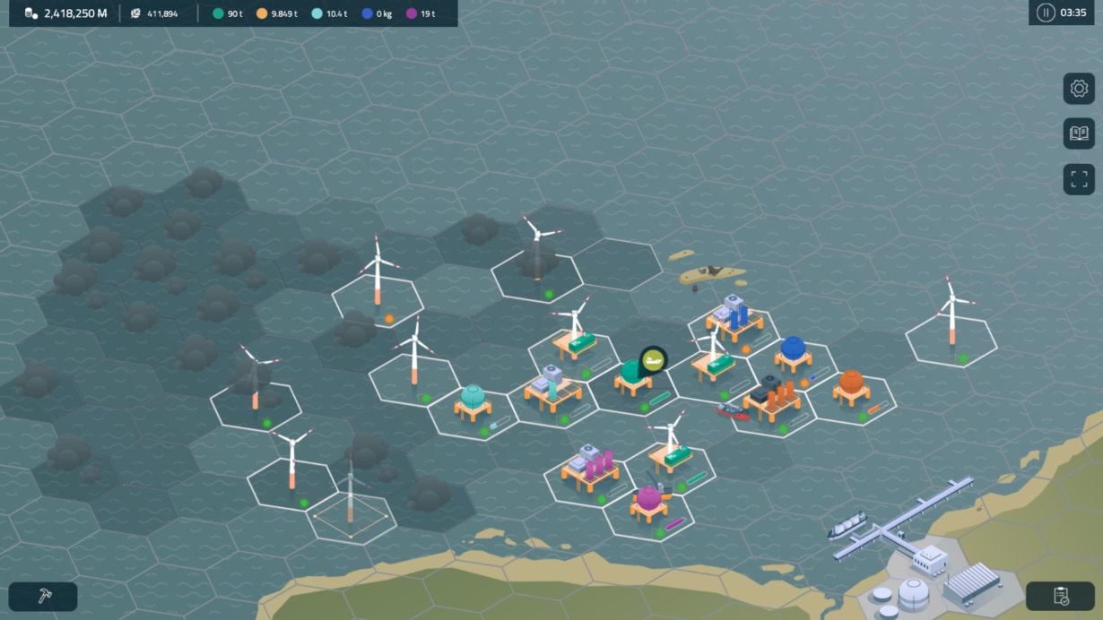 Simulation von Offshore-Windparks und Energieanlagen zur Stromerzeugung im Meer.